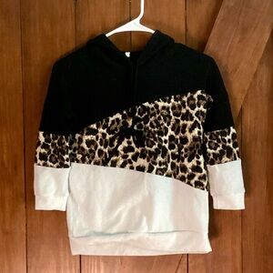 Stylish Black and Leopard Print Kids Hoodie